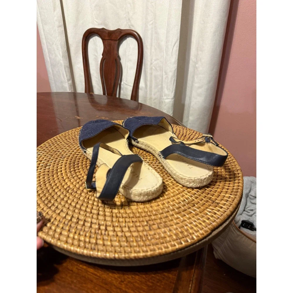 Talbots Navy Blue Eyelet Espadrille Flats Ankle Strap Shoes Womens 8